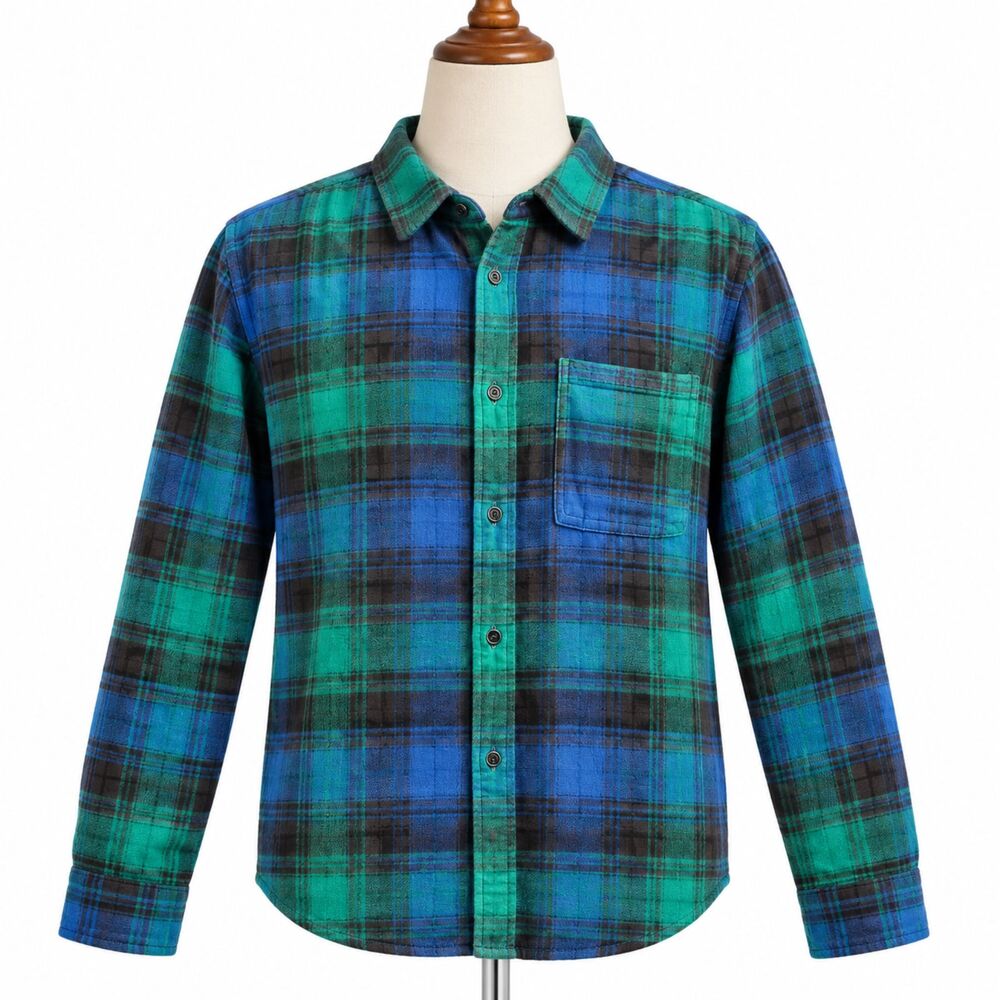 American Eagle Mens L Super Soft Flannel Shirt Green Blue Plaid 100% Cotton